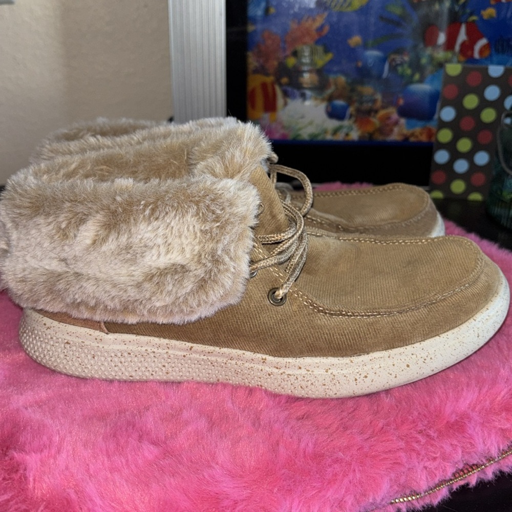 Bobs Skechers Skipper Hang Glider Boots Faux Fur Memory Foam Brown corduroy, Wo